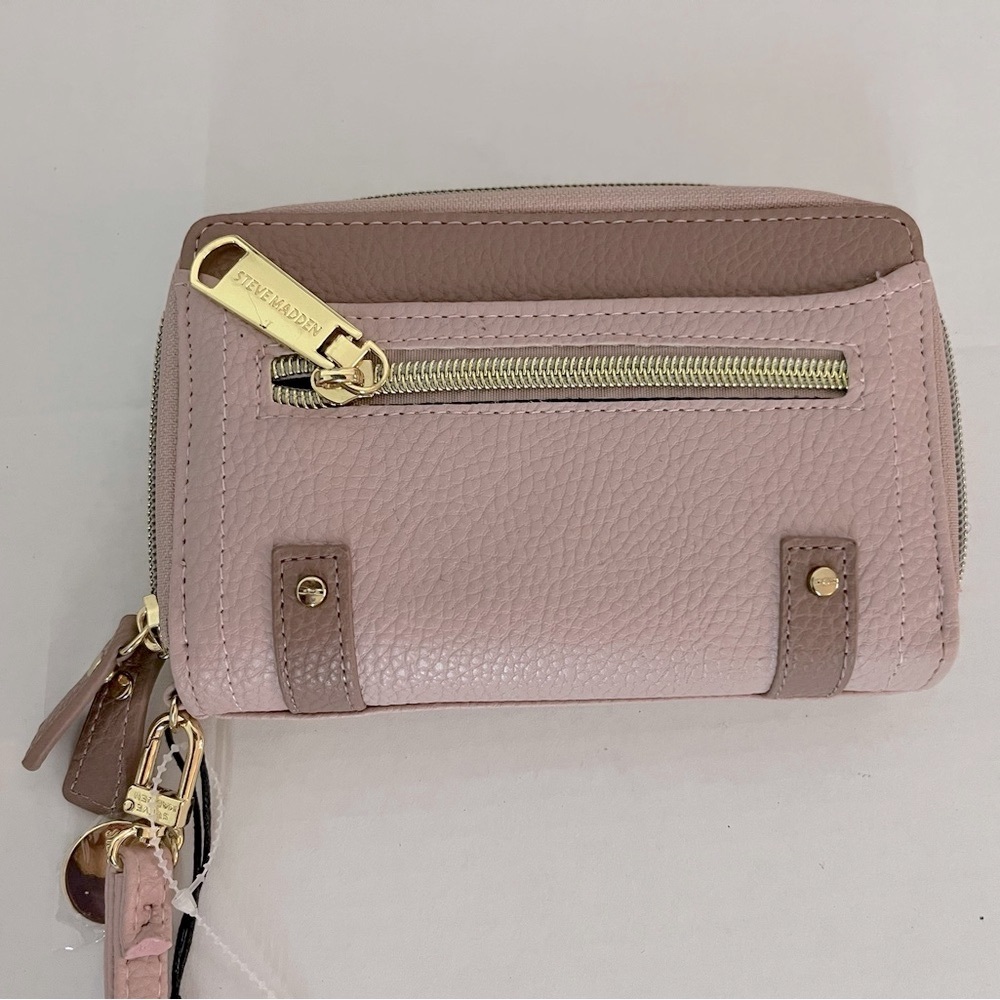 NWT STEVE MADDEN Blush Pink Double Zip Wristlet Wallet Blush Pink Gold Hardware - Picture 7 of 8